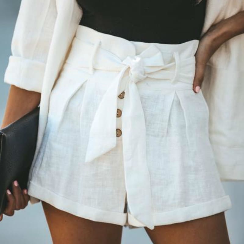 Women High Waist Bowknot Tie Belt Shorts New Fashion Ladies Solid Casual Summer Beach Button Short Trousers