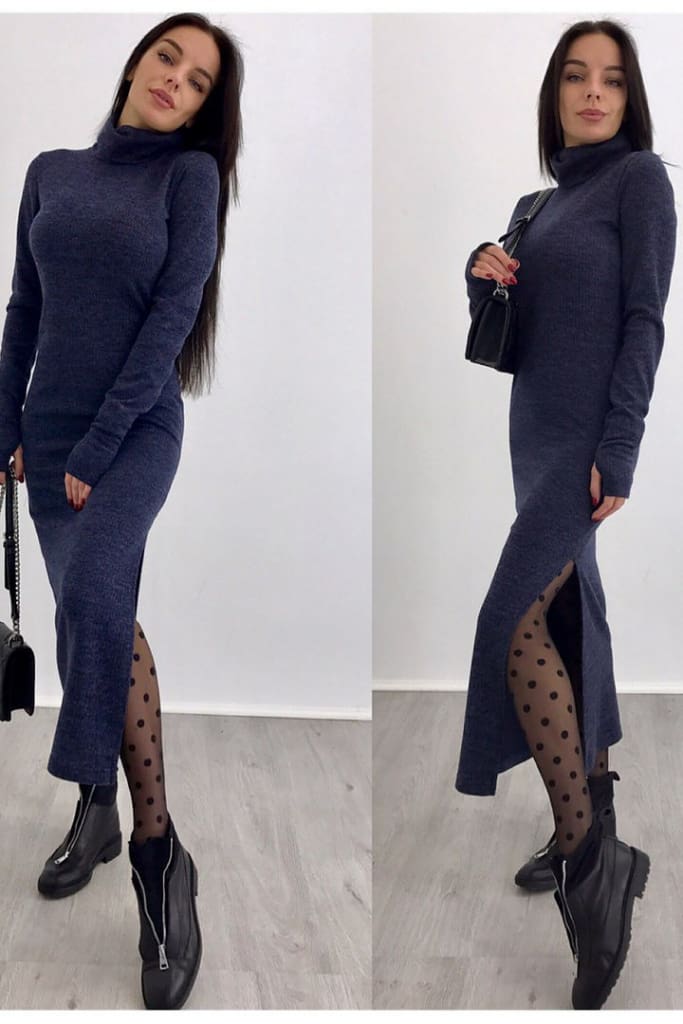 Knitted Bodycon Maxi Dress V Neck Long Sleeve Women Long Thin Dress