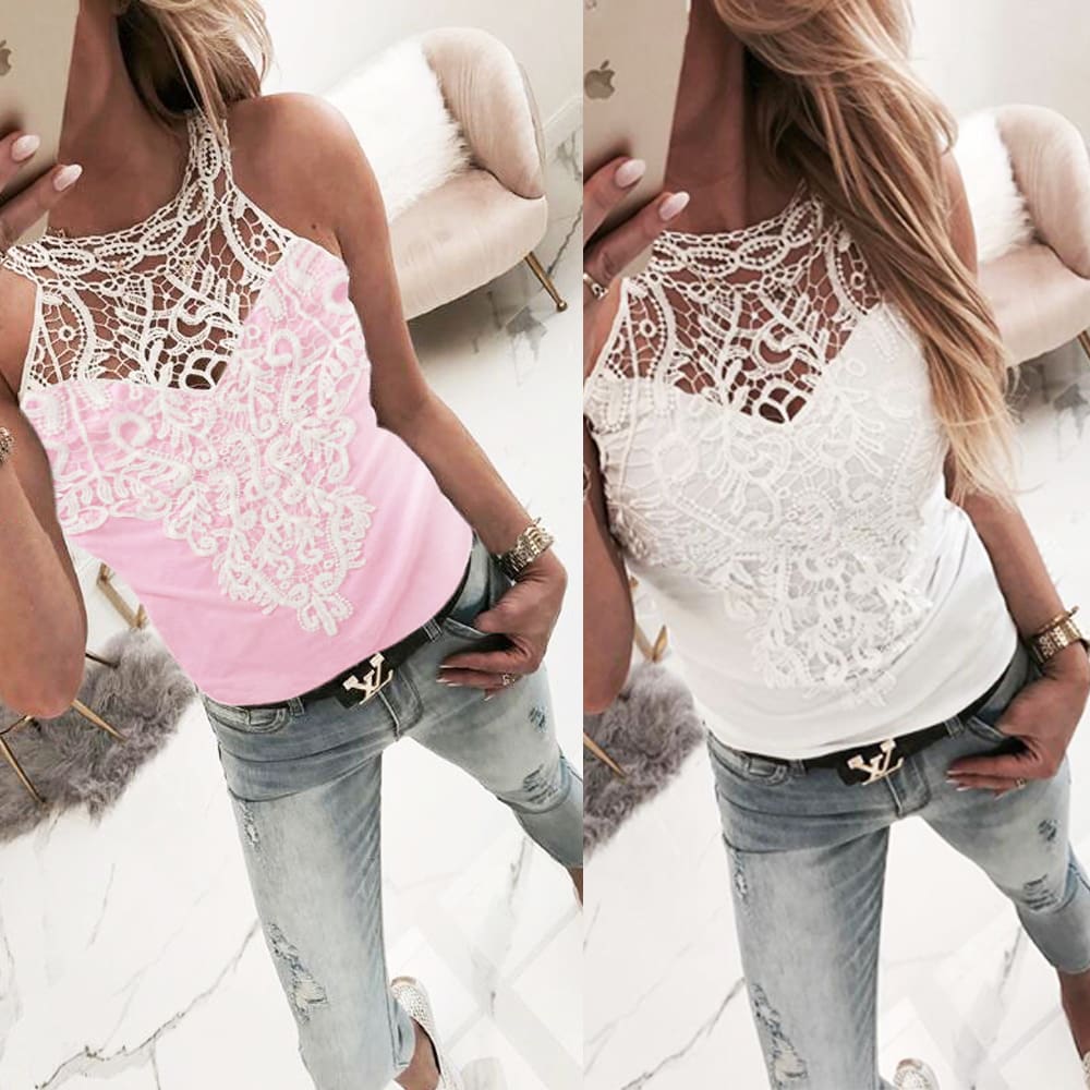 Lace Tank Top Vest Blouse Sleeveless Fashion Solid Beach Crop Top Shirt Cami Top