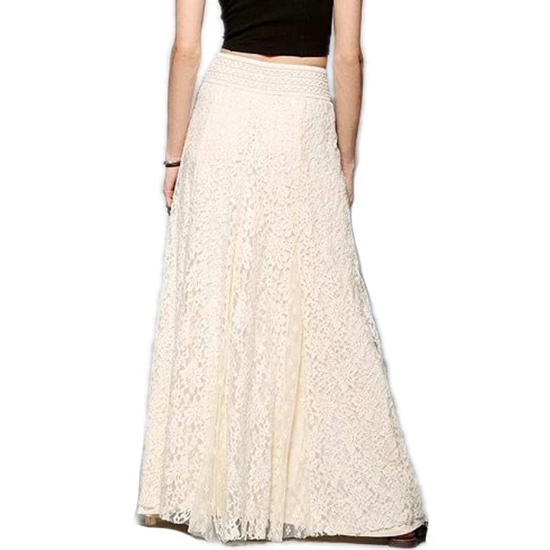 New Fashion Women High Waist Beach Skirt Stretchy Double Lace Layer Chiffon Maxi Casual Long Skirt Summer Beach Sundress