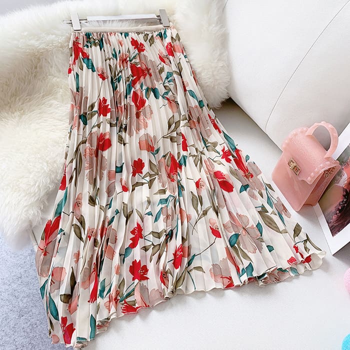 2019 Fashion Women Floral Pleated Boho Midi Skirt High Waist Ladies Casual Summer Party Cocktail Wrap Skirt Sundress