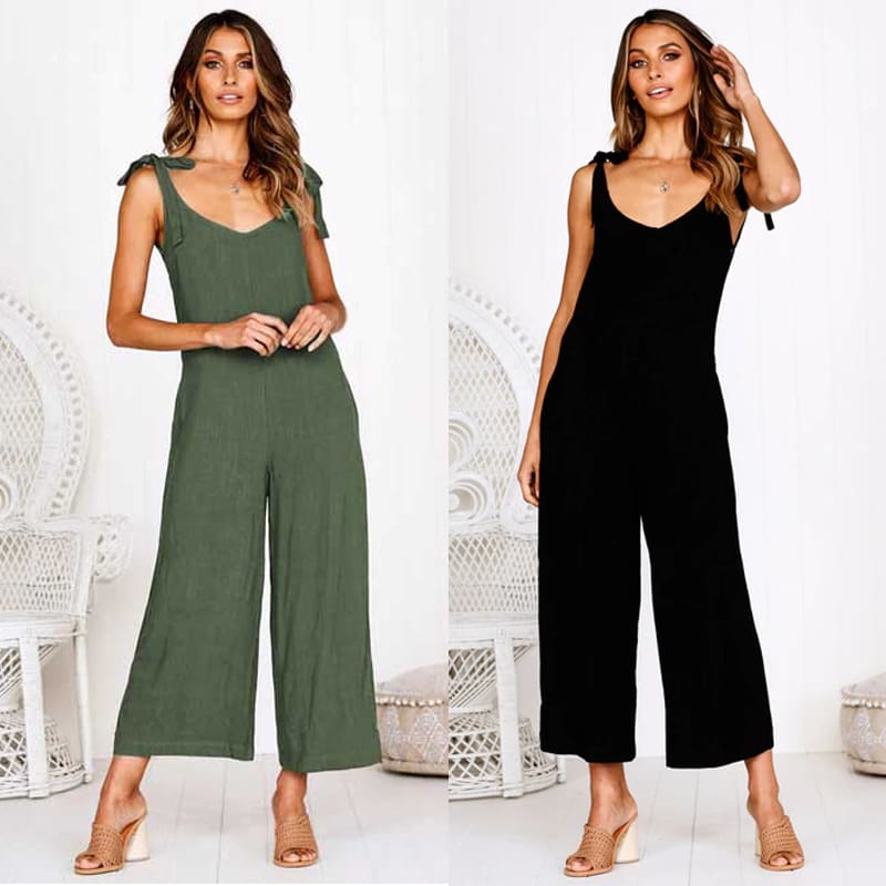 Rompers Summer Women Casual Loose Linen Cotton Jumpsuit New Sleeveless Backless Pocket Playsuit Trousers Overalls