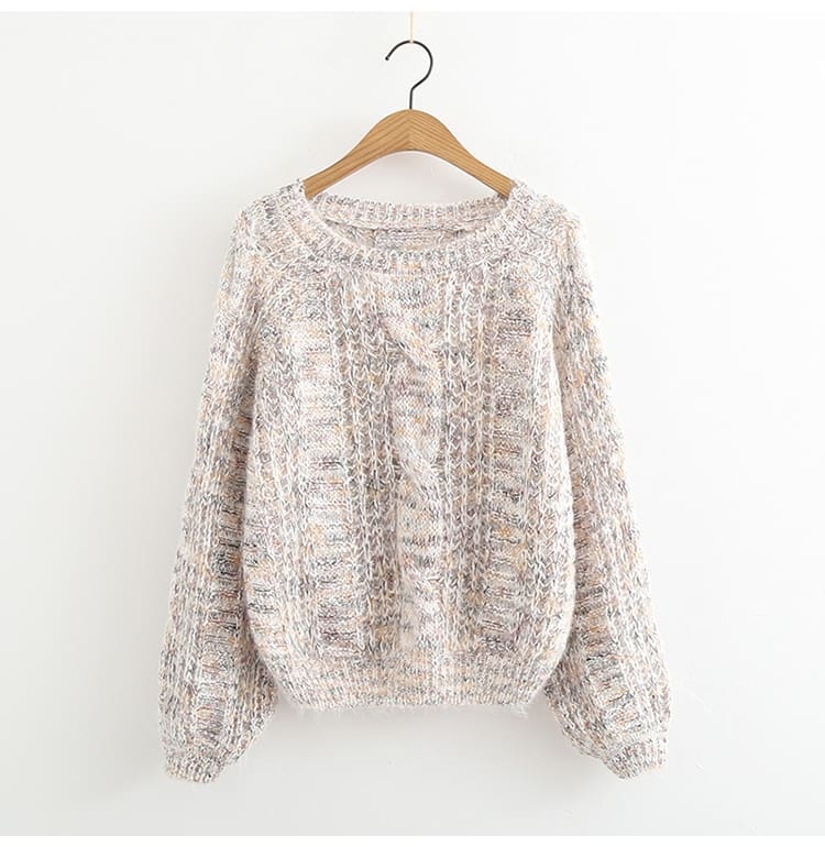 Autumn Winter Womens Knitted Sweater Puff Sleeve Mohair Short Sweaters