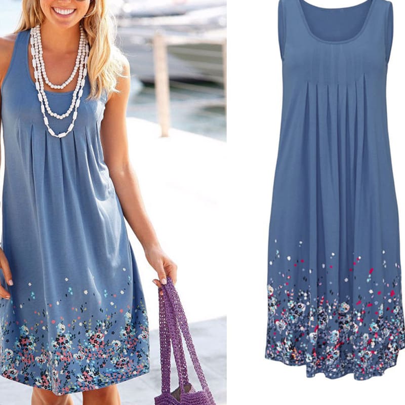 Fashion O-Neck Sleeveless Tank Print Dress