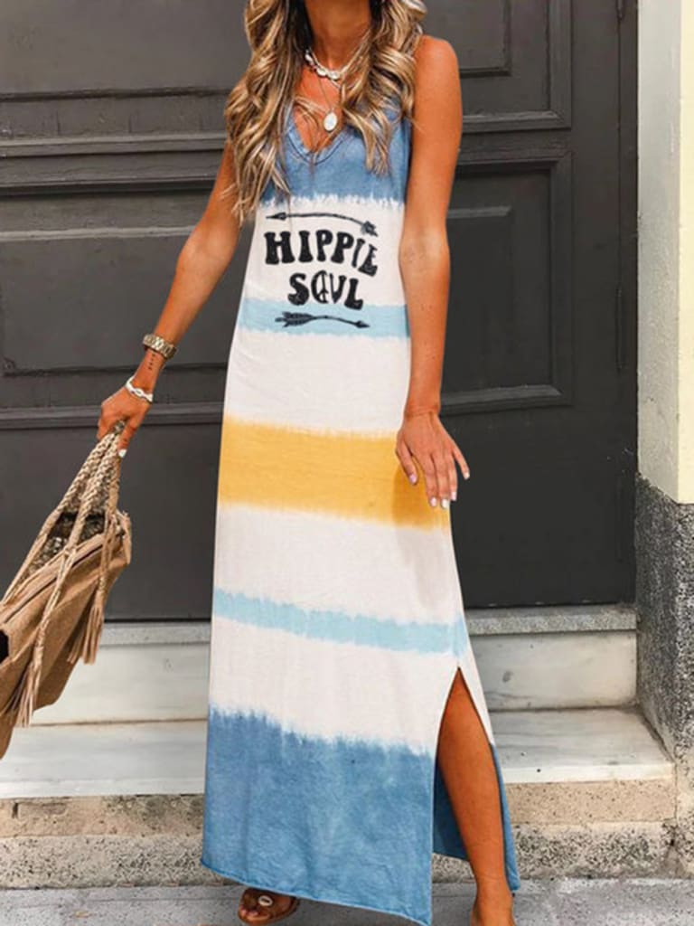 New Fashion Womens Lady Bohemia Sleeveless Summer Beach Long Maxi Dress Loose Hippie Holiday Beach Party Sun Dress