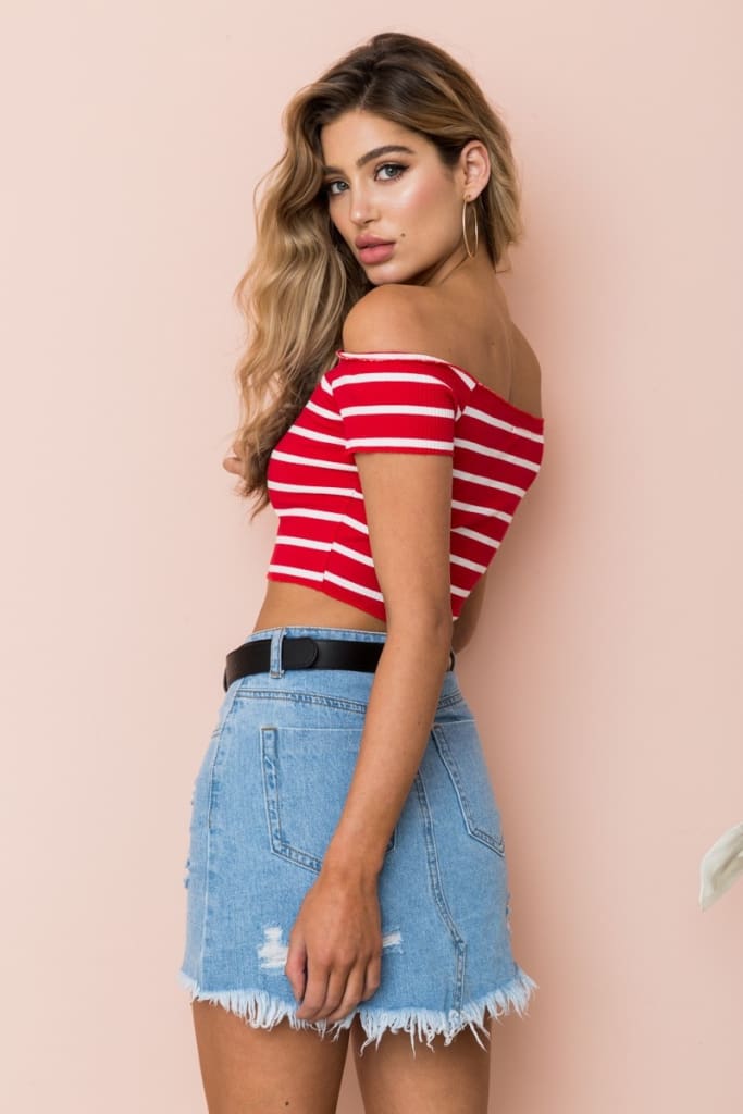 Streetwear Women Summer Casual Striped Off Shoulder Short Shirt Fashion Beach Crop Top Vest Tank