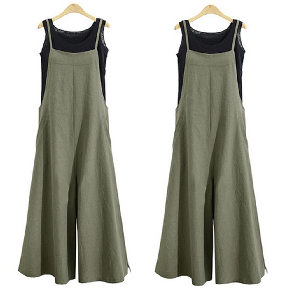 Hot Summer Women Strappy Solid Comfy Wide Leg Jumpsuits Women Casual Loose Dungarees Bib Overalls Cotton Linen Rompers Plus Size