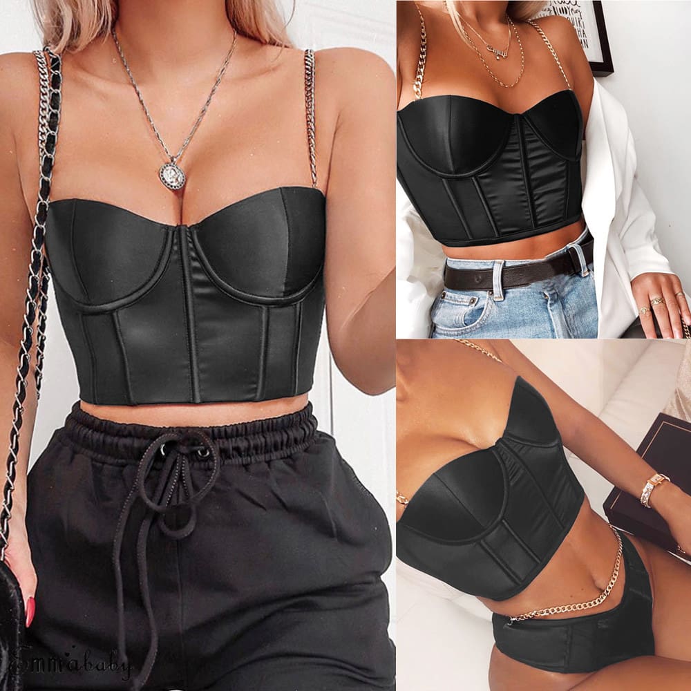 Fashion Women Sexy Club Lace Up Chain Bra Crop Top Summer Ladies Casual Sleeveless Cami Vest Blouse New