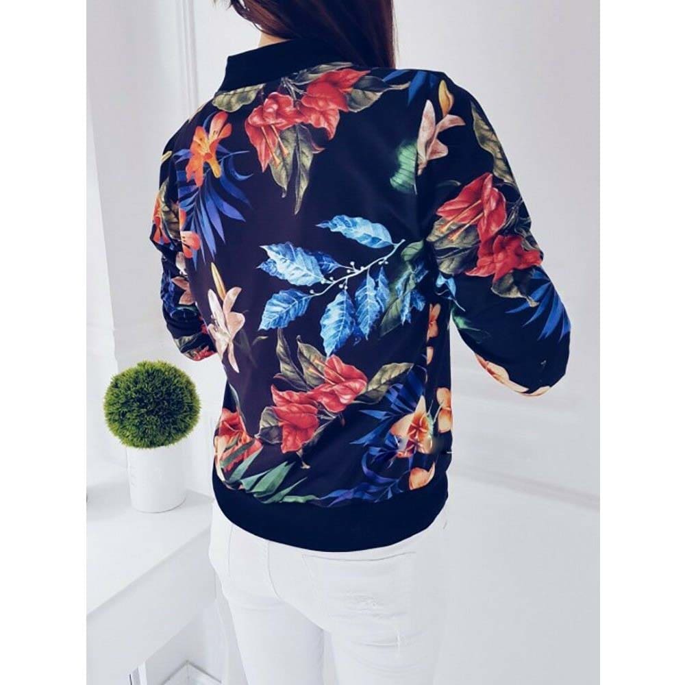 Retro Floral Printed Short Jacket Woman Zipper Bomber Female Spring Outwear Casual Long Sleeve Fashion Womens Clothes