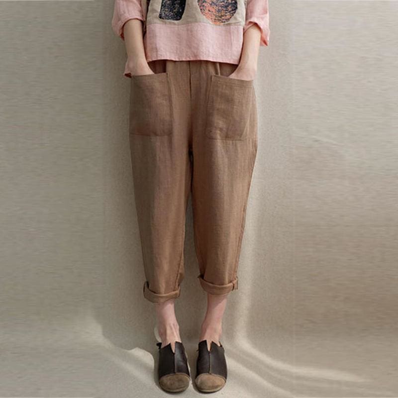 New Women Ladies Casual Loose High Waist Long Pants Linen Cotton Elastic Trouser Female Summer Casual Loose Trouser