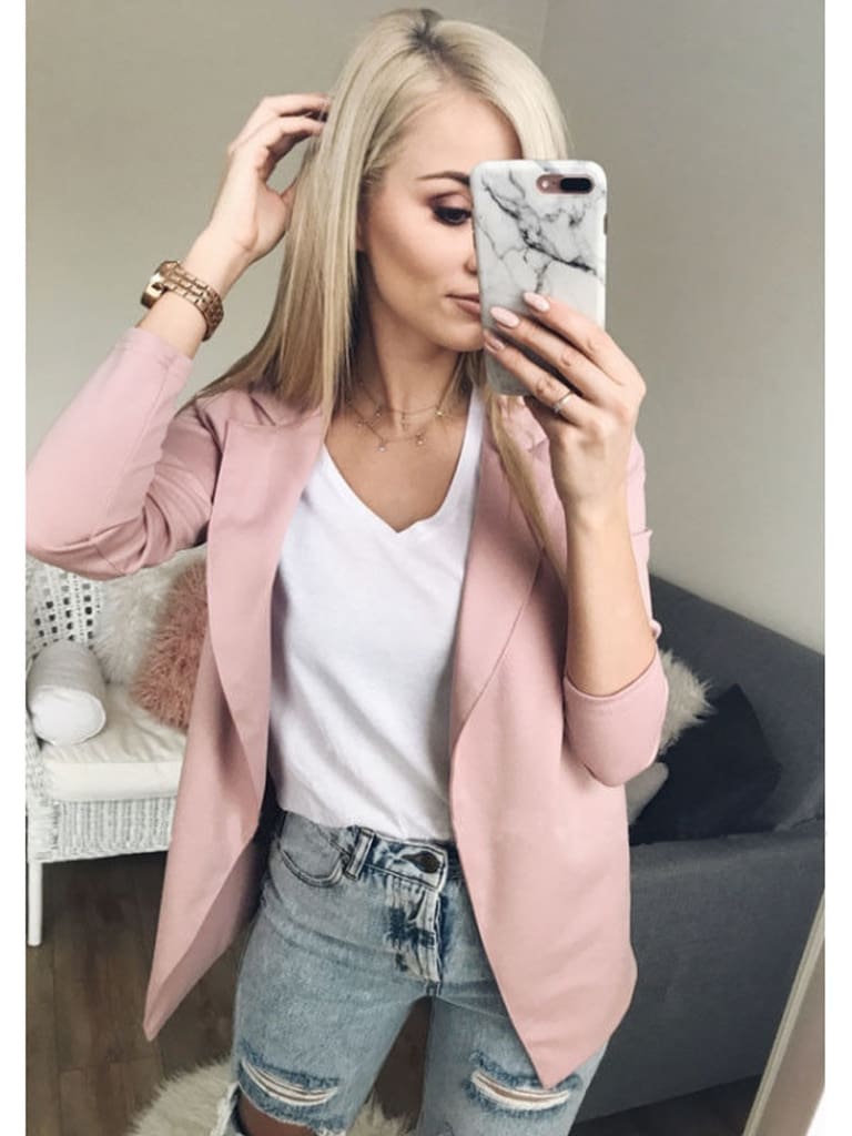 2019 Fashion Women Casual Suit Coat Business Blazer Long Sleeve Jacket Outwear Ladies Black pink Slim Blazer Coat