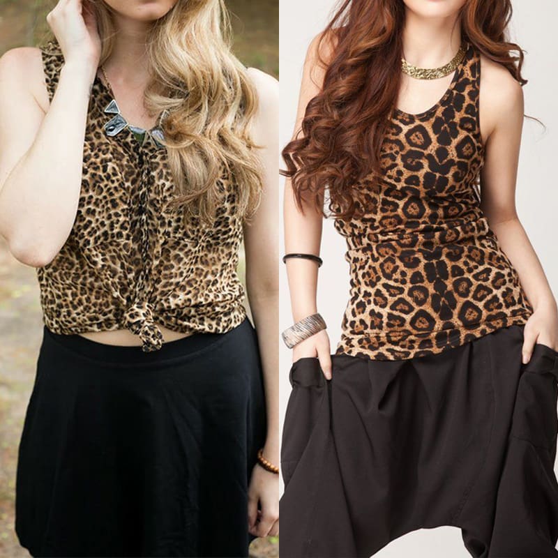 Women Leopard Vest Top Sleeveless Tank Tops Casual Sweatshirt