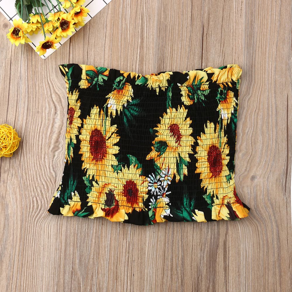 Summer Strapless Elastic Tube Top Non-Slip Sunflower Bustier Wrap Vest