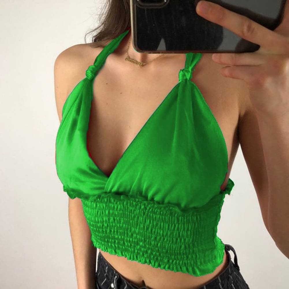 Women Sexy Shrinkage Pleated Backless Nightclub Crop Top Ladies Summer Beach Casual Tank Vest Blouse Women Clothes