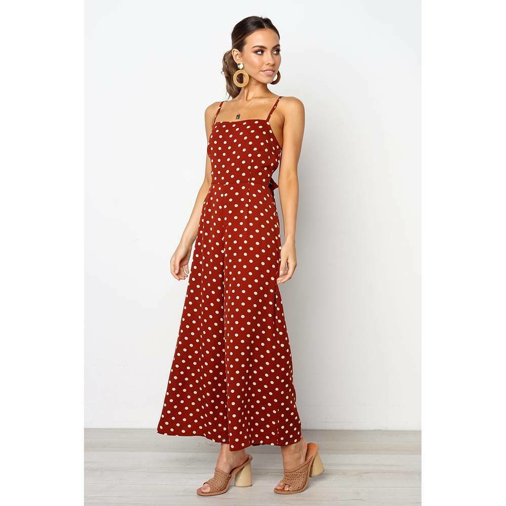 Elegant Sexy Jumpsuits Women Sleeveless Polka Dots Loose Trousers Wide Leg Pants Rompers