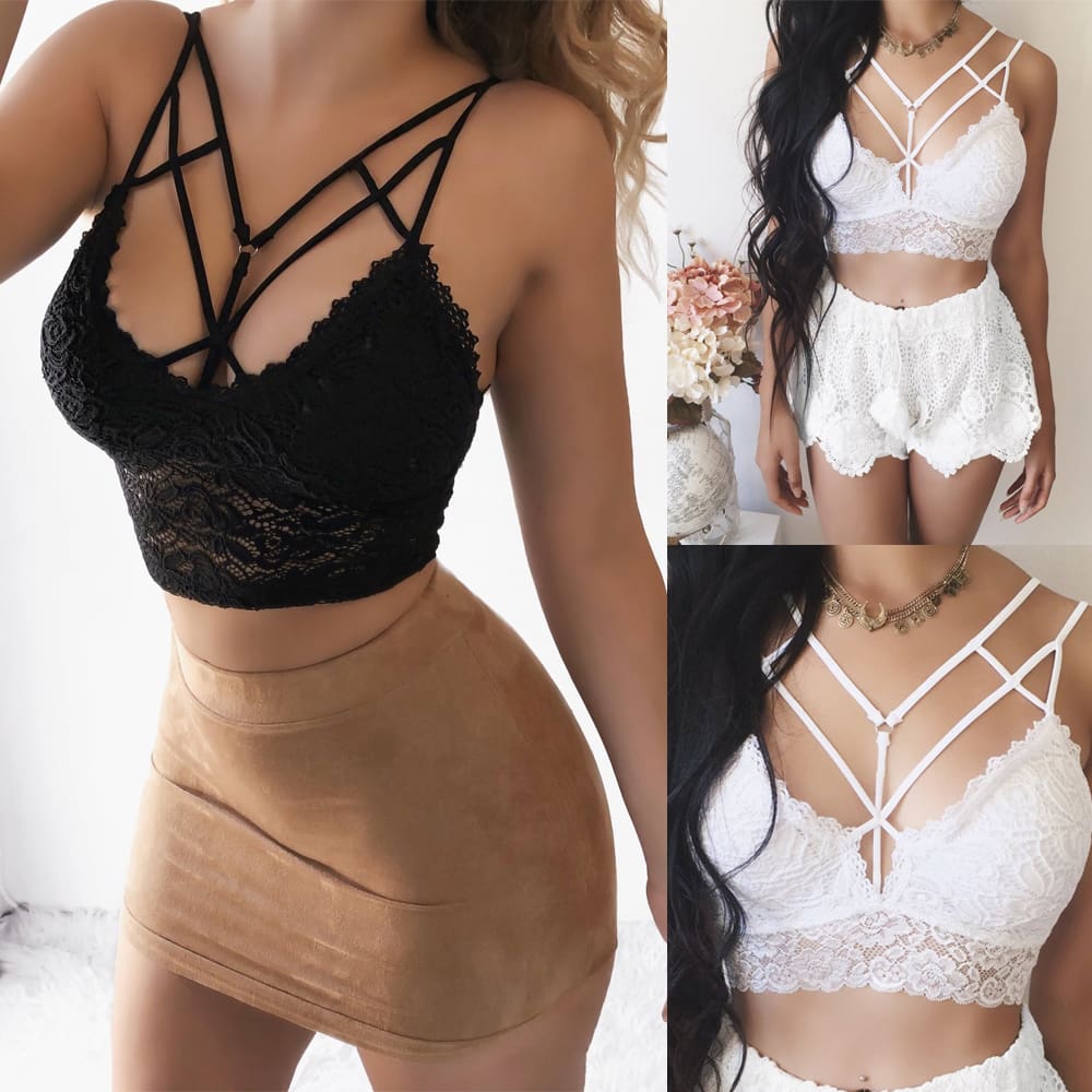 Women Sexy Casual Tank Top Vest Blouse Sleeveless Summer Bandage Lace Strap Bralette Halter Bustier Crop Top Shirt Cami Top