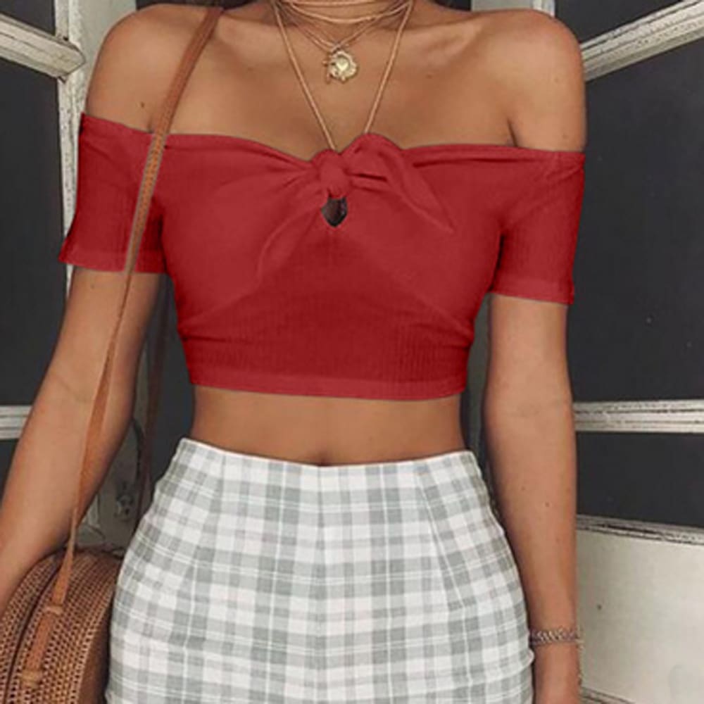 Women Tops Casual Solid Off Shoulder Crop Tops Ladies Sleeveless Summer Cami Bustier Vest Shirt Holiday Clothes