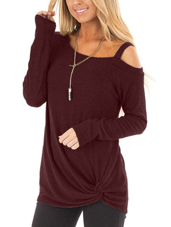 Plus Size Long Sleeve Tshirts One Shoulder T-Shirt