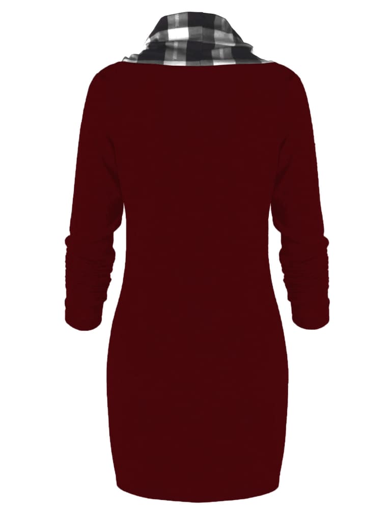 Womens Casual Sheath Cowl Neck Long Sleeve Dress