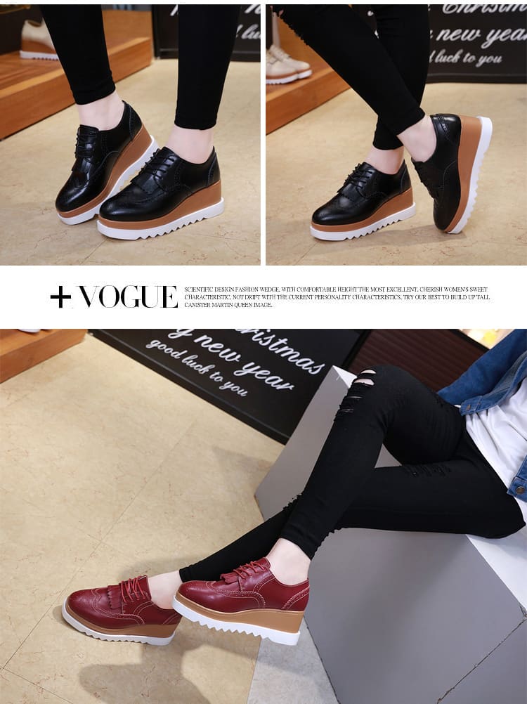 Women Shoes Sneakers Platform Shoes Lace-Up Round Toe