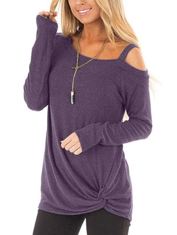 Plus Size Long Sleeve Tshirts One Shoulder T-Shirt