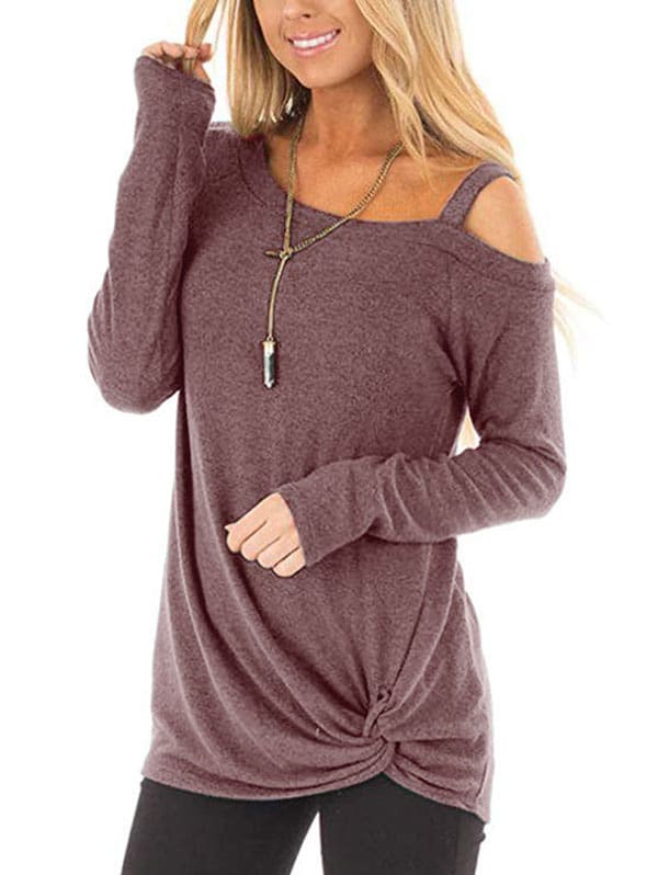 Plus Size Long Sleeve Tshirts One Shoulder T-Shirt