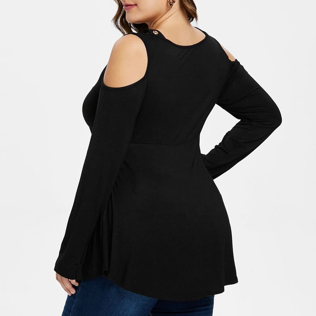 Plus Size Grommet V-Neck Top Blouses For Elegant Ladies