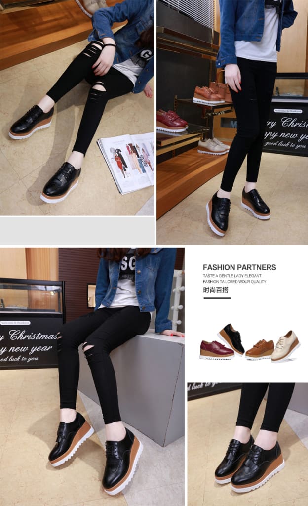 Women Shoes Sneakers Platform Shoes Lace-Up Round Toe