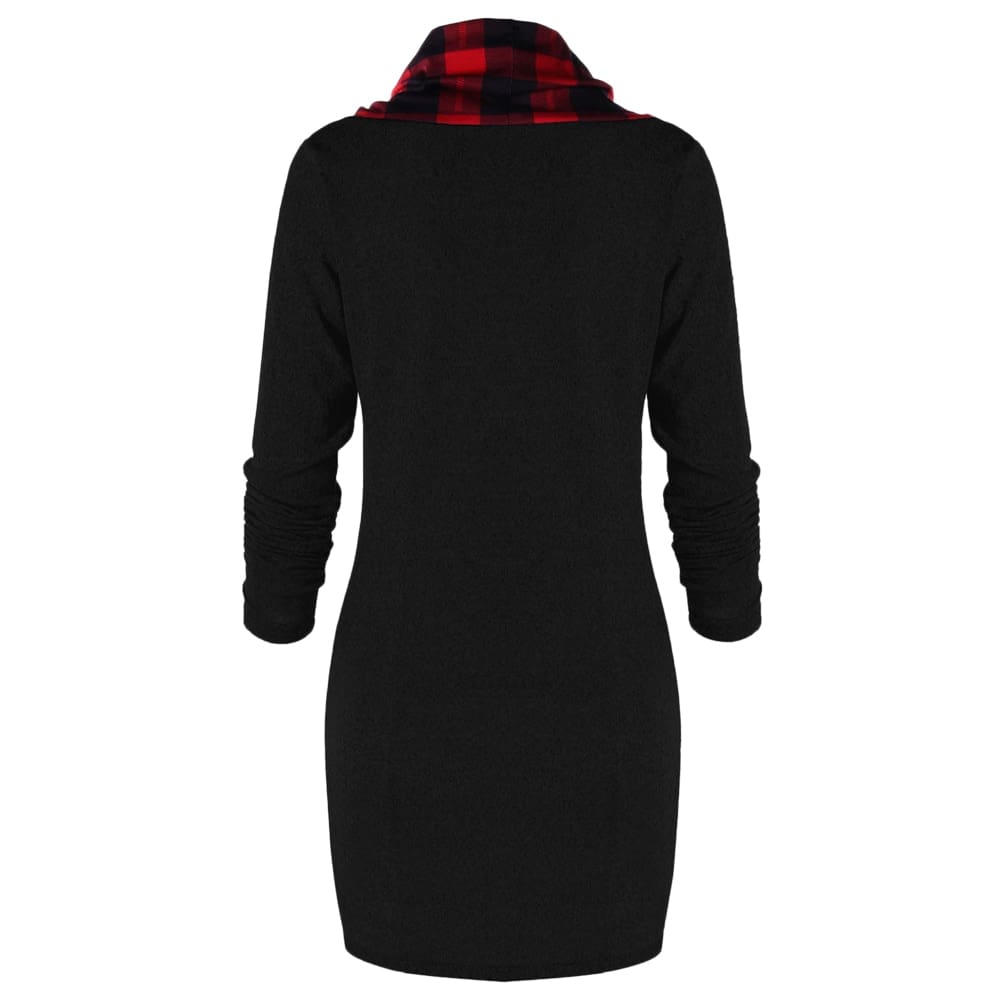 Womens Casual Sheath Cowl Neck Long Sleeve Dress