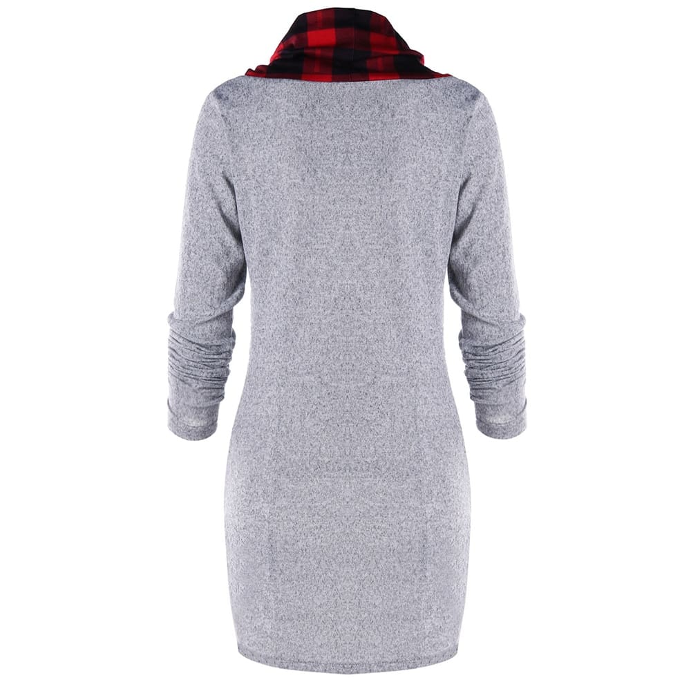 Womens Casual Sheath Cowl Neck Long Sleeve Dress