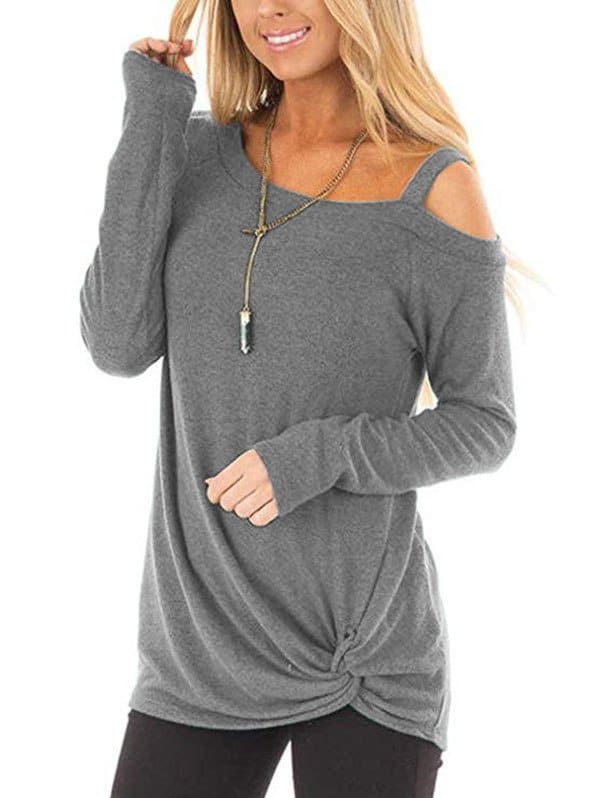 Plus Size Long Sleeve Tshirts One Shoulder T-Shirt