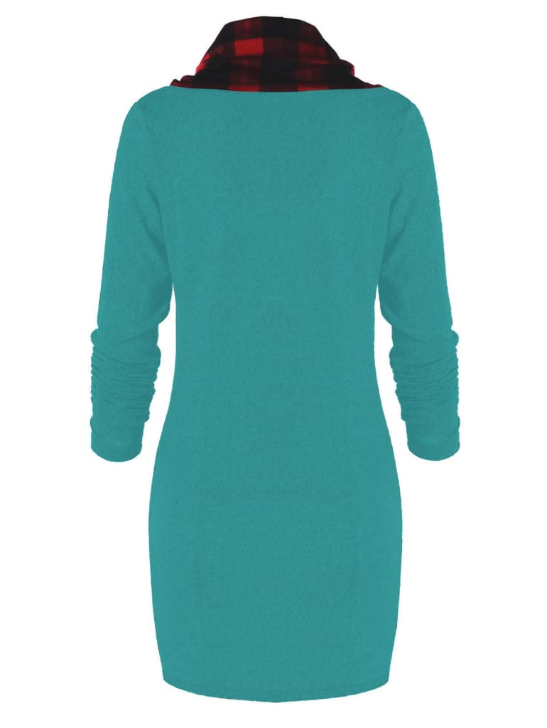 Womens Casual Sheath Cowl Neck Long Sleeve Dress