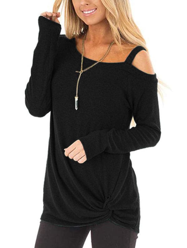 Plus Size Long Sleeve Tshirts One Shoulder T-Shirt