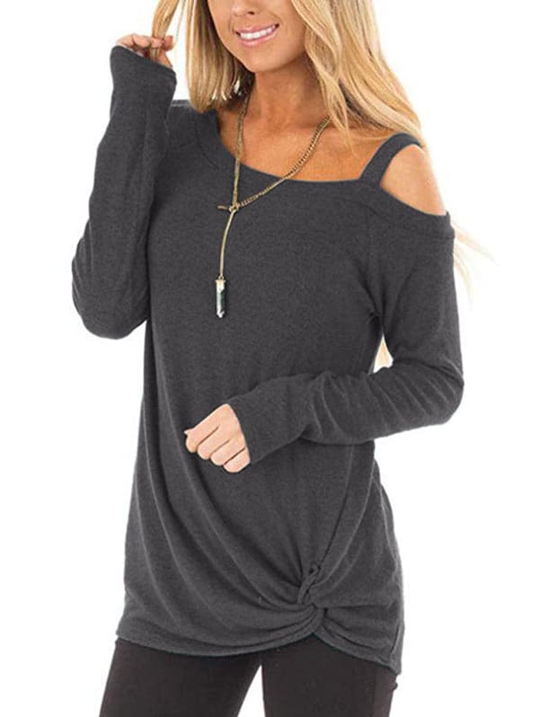 Plus Size Long Sleeve Tshirts One Shoulder T-Shirt