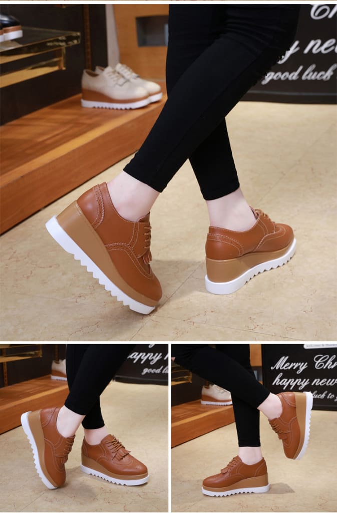 Women Shoes Sneakers Platform Shoes Lace-Up Round Toe