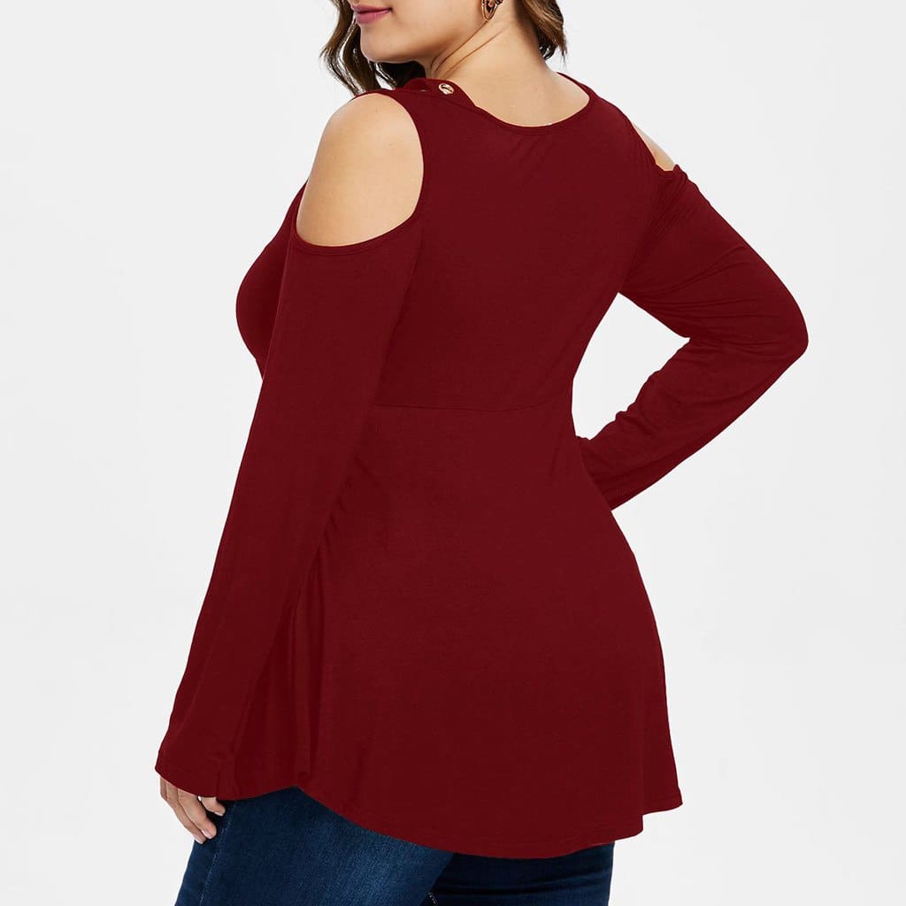 Plus Size Grommet V-Neck Top Blouses For Elegant Ladies