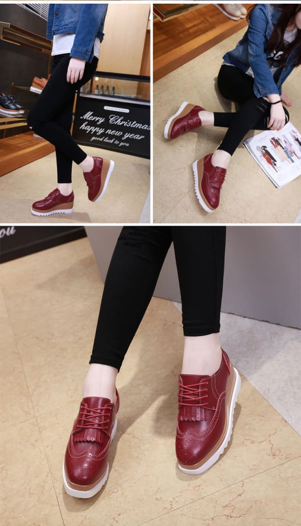 Women Shoes Sneakers Platform Shoes Lace-Up Round Toe