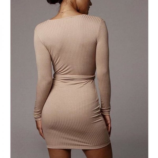 The Best Knit Dress Fashion Women Lady V-Neck Bodycon Sweater Knit Slim Mini Dress Casual Jumper Pullover Online - Takalr