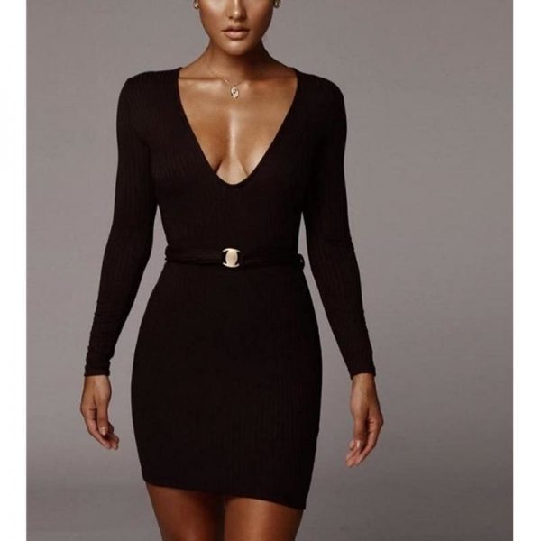 The Best Knit Dress Fashion Women Lady V-Neck Bodycon Sweater Knit Slim Mini Dress Casual Jumper Pullover Online - Takalr