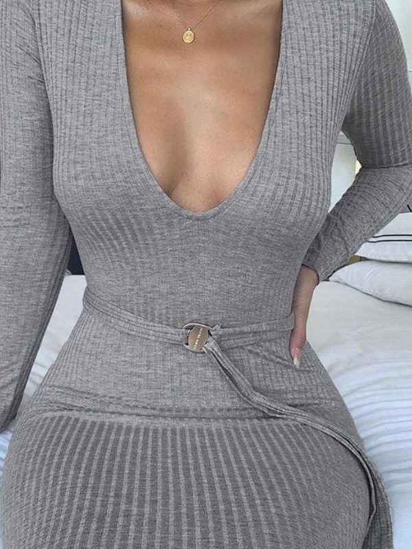 The Best Knit Dress Fashion Women Lady V-Neck Bodycon Sweater Knit Slim Mini Dress Casual Jumper Pullover Online - Takalr