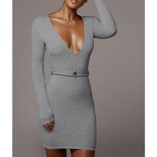 The Best Knit Dress Fashion Women Lady V-Neck Bodycon Sweater Knit Slim Mini Dress Casual Jumper Pullover Online - Takalr