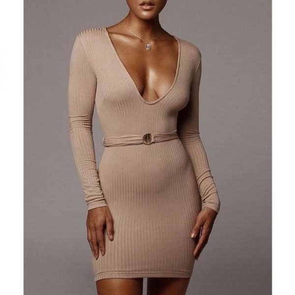 The Best Knit Dress Fashion Women Lady V-Neck Bodycon Sweater Knit Slim Mini Dress Casual Jumper Pullover Online - Takalr