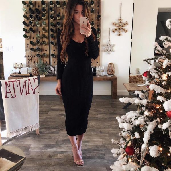 The Best Knitted Bodycon Maxi Dress V Neck Long Sleeve Women Long Thin Dress Online - Takalr