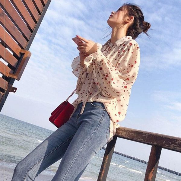 The Best Korea Style Women Chiffon Solid Long Sleeve Blouse Fashion Ladies Summer Casual Loose Tops T Shirt Pullover Clothes Online - Source Silk