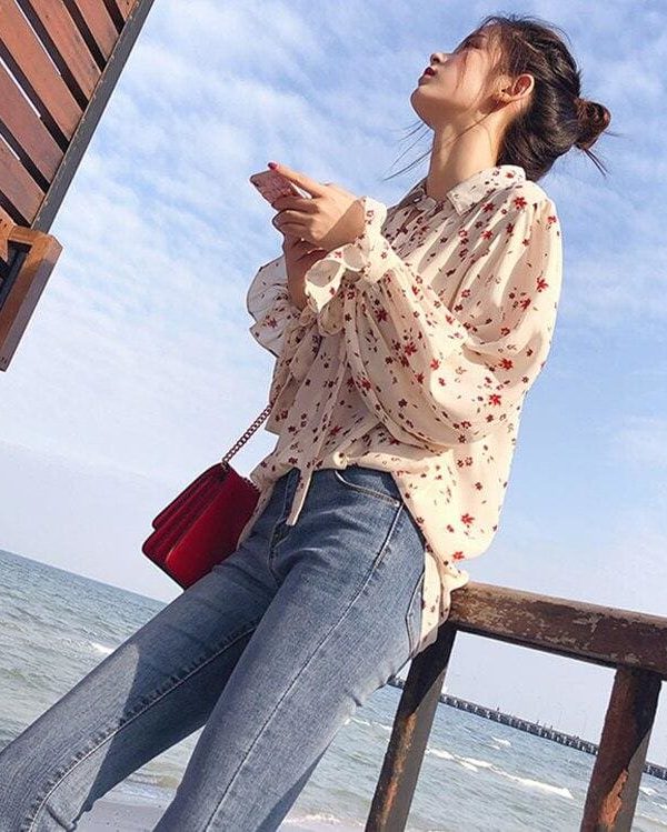 The Best Korea Style Women Chiffon Solid Long Sleeve Blouse Fashion Ladies Summer Casual Loose Tops T Shirt Pullover Clothes Online - Source Silk