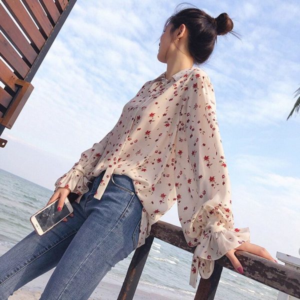 The Best Korea Style Women Chiffon Solid Long Sleeve Blouse Fashion Ladies Summer Casual Loose Tops T Shirt Pullover Clothes Online - Source Silk