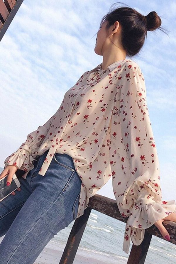 The Best Korea Style Women Chiffon Solid Long Sleeve Blouse Fashion Ladies Summer Casual Loose Tops T Shirt Pullover Clothes Online - Source Silk