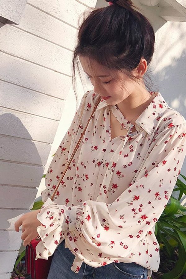 The Best Korea Style Women Chiffon Solid Long Sleeve Blouse Fashion Ladies Summer Casual Loose Tops T Shirt Pullover Clothes Online - Source Silk