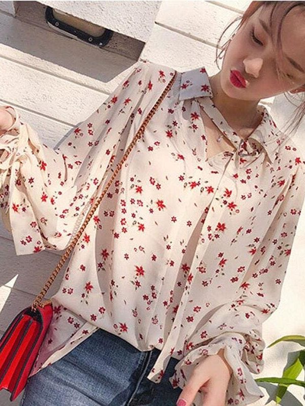 The Best Korea Style Women Chiffon Solid Long Sleeve Blouse Fashion Ladies Summer Casual Loose Tops T Shirt Pullover Clothes Online - Source Silk