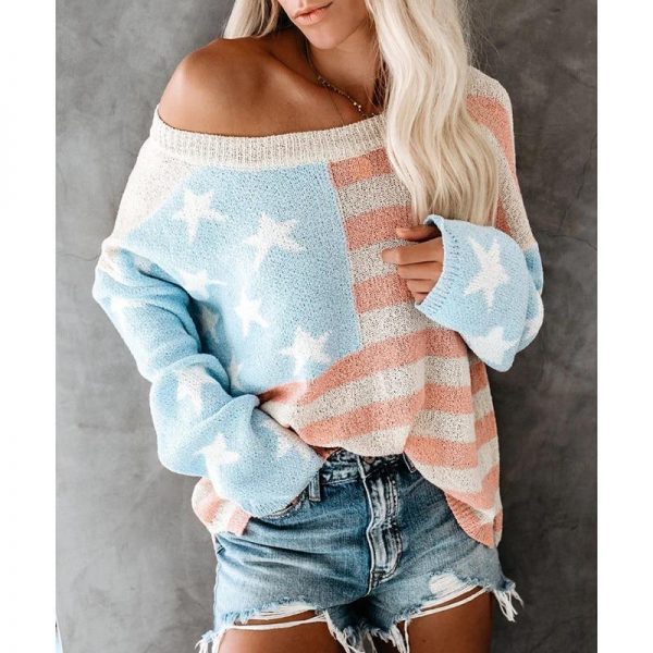 korean style women sweater Star striped print oversized sweater Casua loose knitted sweaters pull femme women winter clothes - Takalr